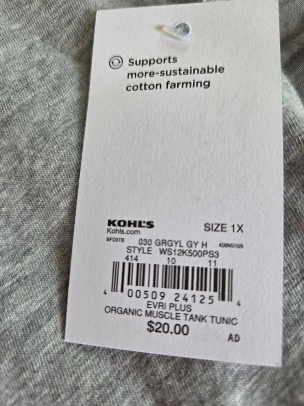 Sonoma Womens Plus Organic Cotton Gray Muscle Tank Tunic Size 1X - Picture 5 of 7